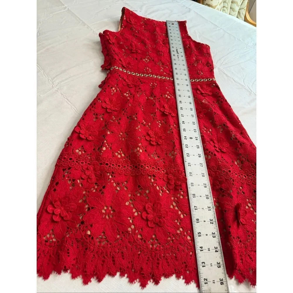 Michael Kors Scarlet Red Floral Appliqué Lace Dress Size 0